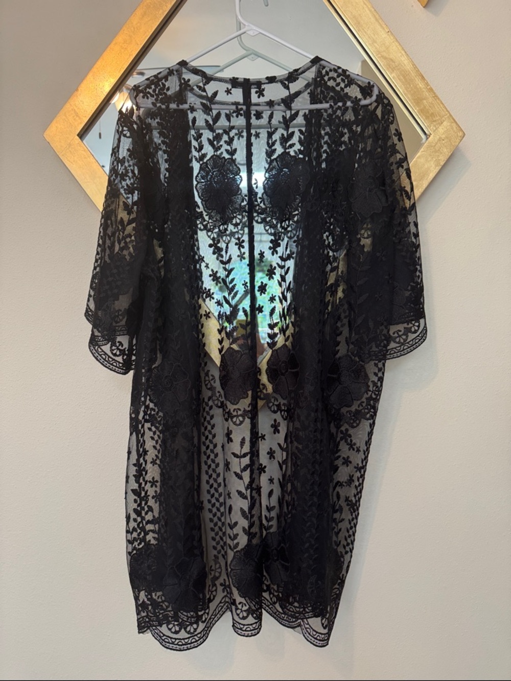 Torrid Black Lace Kimono Duster Sheer Floral Crochet Overlay 1/2 - Picture 3 of 5